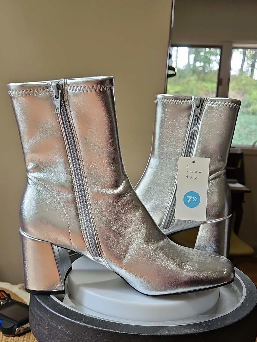 a new day Silver Metallic Ankle Boots - Women's